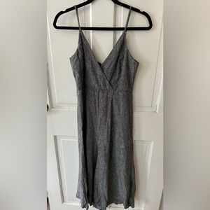 Tahari Linen Black Wide Leg Cropped Jumpsuit Sweetheart Neck Women's 4